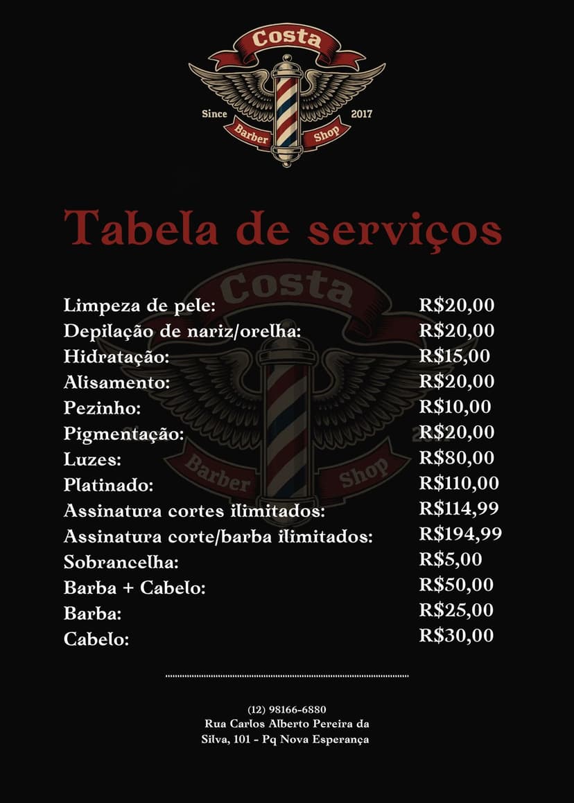 tabela de serviços